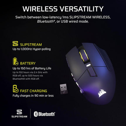 Corsair SCIMITAR ELITE WIRELESS SE MMO PC Gaming Mouse – 33,000 DPI, 16 Programmable Buttons, Key Slider, Elgato Virtual Stream Deck, 1,000Hz Polling, Up to 150-Hour Battery – Gunmetal