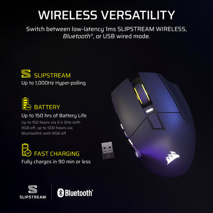 Corsair SCIMITAR ELITE WIRELESS SE MMO PC Gaming Mouse – 33,000 DPI, 16 Programmable Buttons, Key Slider, Elgato Virtual Stream Deck, 1,000Hz Polling, Up to 150-Hour Battery – Gunmetal