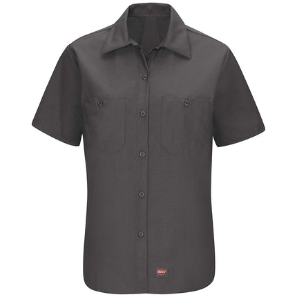 Red Kap Women's Short Sleeve Work Shirt with Mimix Button, Charcoal, 8X-Large