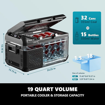 Refrigerador EUHOMY 12 Voltios, Congelador Portátil de 19 QT (18 L), Enfriador Eléctrico de -20℃ a 20℃, Nevera de Coche 12V con Puerta Reversible, Congelador Portátil 12/24V DC y 100-240V AC para Camping, Camión, Viajes