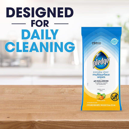 Pledge Multi Surface Everyday Wipes Fresh Citrus, 25-Count Packaging May Vary (Pack of 4)