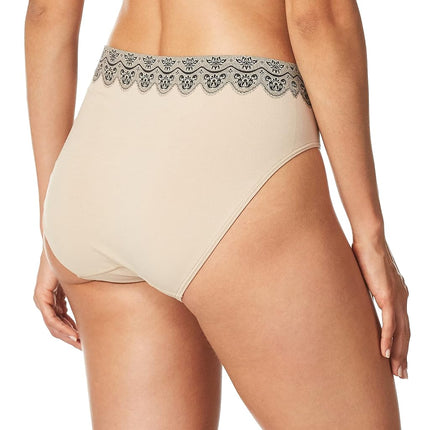 Bali Women's Brief Underwear, Brief Panties for Everyday Comfort, Smoothing Seamless Underwear for Women, Nude With Black Lace, 9