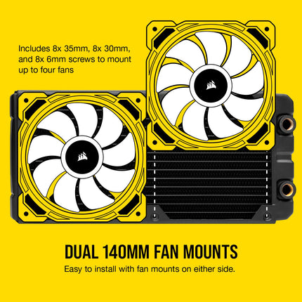 Corsair Hydro X Series, radiador de refrigeración líquida XR5 de 280 mm (soportes dobles para ventiladores de 140 mm, fácil instalación, construcción de cobre premium, revestimiento de poliuretano, guías integradas para tornillos de ventilador) Negro