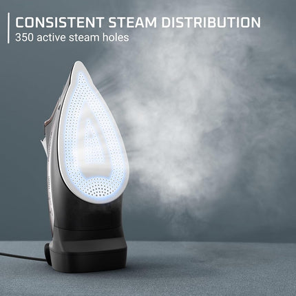 Rowenta Access Stainless Steel Soleplate Steam Iron with Retractable Cord 1725 watts Powerful steam diffusion, Cord easy storage, Auto-off, Anti-Drip, Portable, Ironing, Garment Steamer Black