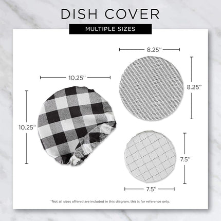 DII Reusable Cloth Bowl Cover Collection Machine Washable, Cotton with Elastic Stretch for Food Storage, 10.25"/8.25"/7.5" Diameter, Farmhouse Plaid, Gray, 3 Piece