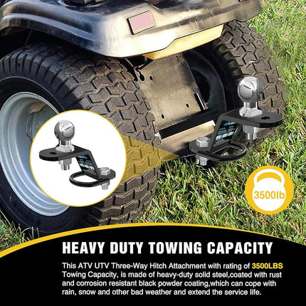 Nilight ATV/UTV Three-Way Hitch with 2 Inch Ball 3500lbs 3 Trailer Hitch Ball Mount Lawn Mover Hitch ATV UTV Trailer Hitch Adapter 3" Drop/Rise 3 Mounting Options