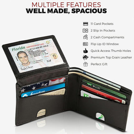 BULL GUARD Cartera para Hombre con Bloqueo RFID, Plegable, Piel Genuina Nappa Suave, Negra