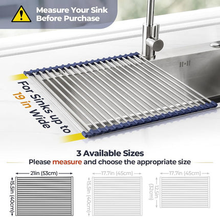 Tomorotec Roll Up Dish Drying Rack Over Sink, 304 Steel, 21x15.5, Indigo