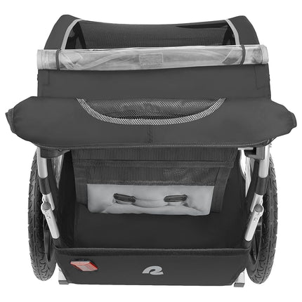 Retrospec Rover Remolque de Bicicleta para Niños - Remolque Plegable/Desmontable para Bicicleta con Ruedas de 16", Reflectores de Seguridad y Compartimento de Almacenamiento Trasero para Niños de Uno o Dos Pasajeros - Negro