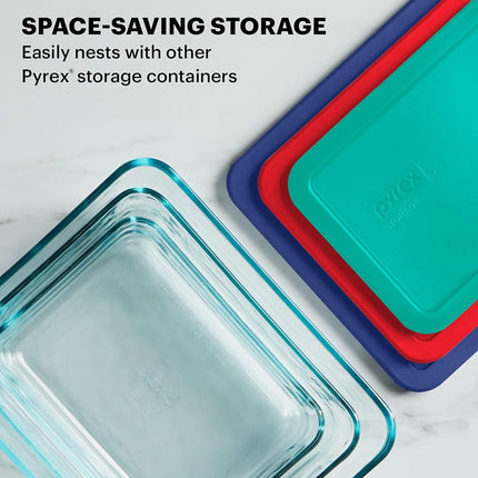 Pyrex Simply Store Rectangular Glass Food Containers – Durable Tempered Glass, Dishwasher Freezer Microwave Oven Safe – Multi-Coloured Lids, 10 Piece Set, 3, 6 and 11-Cup Capacity