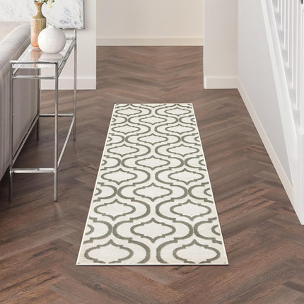 Nourison Jubilant Trellis Ivory Green 2'3" x 7'3" Area Rug, Easy Cleaning, Non Shedding, Bed Room, Living Room, Dining Room, Kitchen (2x7)