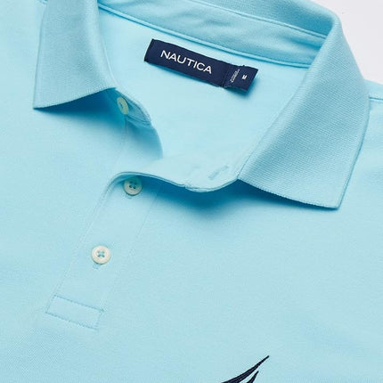 Nautica Men's Short Sleeve Solid Stretch Cotton Pique Polo Shirt, Bright Aqua, S