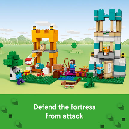 LEGO 21249 Minecraft The Building Kit 4.0, 2-in-1 Set, Build River Towers or a Cat Hut with Alex, Steve, Creeper and Zombie Mobs Figures, Toy for Kids