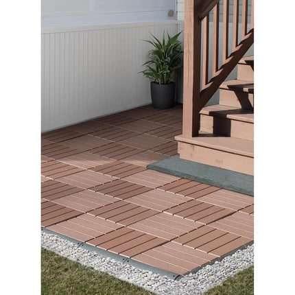 FloorPops FPD6185 Straight Groove Decking Tiles, Dark Brown