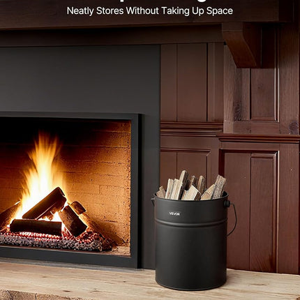 VEVOR Ash Bucket, 4 PCS with Lid, Shovel, Broom and Gloves, Metal Fireplace Charcoal Bucket and Ash Can, 15L Large Capacity for Fireplace, Fire Pits, Wood Burning Stoves, Indoor and Outdoor