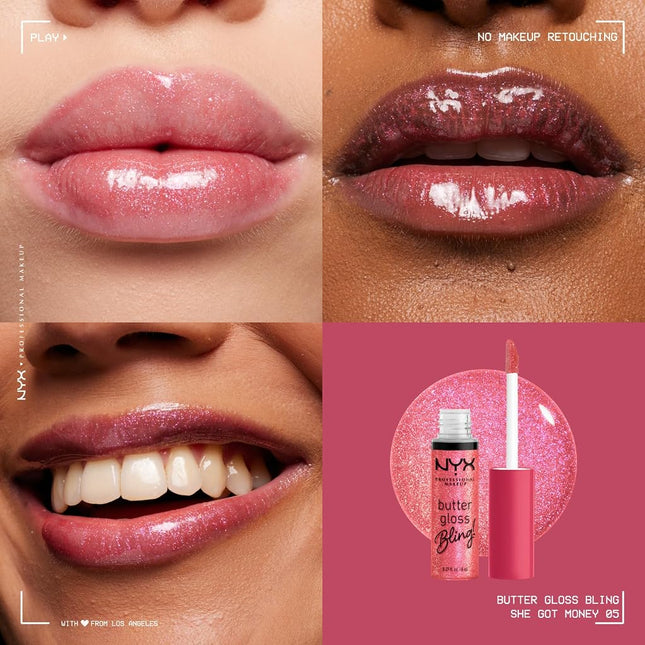NYX PROFESSIONAL MAKEUP Butter Gloss Bling Lip Gloss, Non Sticky and Shiny Vegan Lip Makeup - She Got Money