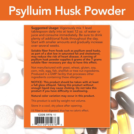 Now Supplements, Psyllium Husk Powder, 12-Pound