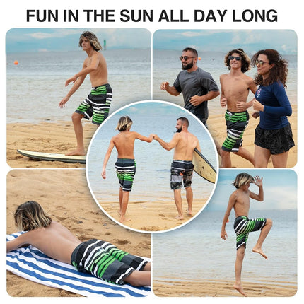 Kanu Surf Little Boys Reflection Swim Trunks, Black/Green, Medium (5/6)