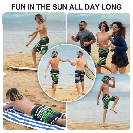 Kanu Surf Toddler Boys Reflection Stripe Swim Trunks, Black/Green, 4T
