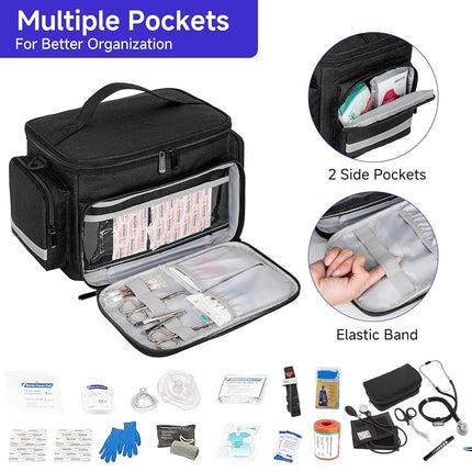 Medical Bag Home Health Nurse Bag Empty First Aid Storage Bag with Detachable Divider Medical Supplies Bag for Nursing Student,Therapist,Doctors, Black, Small, Black-Small