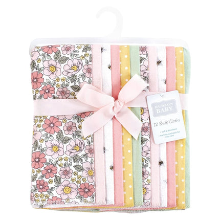 Hudson Baby Unisex Baby Flannel Burp Cloth 12pk, Pink Yellow Pretty Floral, One Size