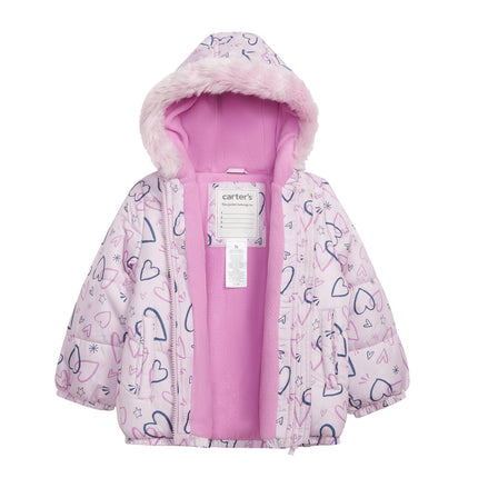 Carter's Baby-Girls and Big Girls - Conjunto de dos piezas con estampado de nieve aislante y pantalón de nieve, diseño de corazón lila, 12 meses