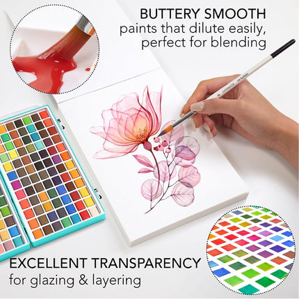 CHROMATEK Watercolour Paint Set – 128 Colours for Kids & Adults with Metallic, Pastel & Fluorescent Paints – Professional Art Supplies Kit with Brushes, Paper Pad, Swatches & Carry Case – Non-Toxic & Travel Ready