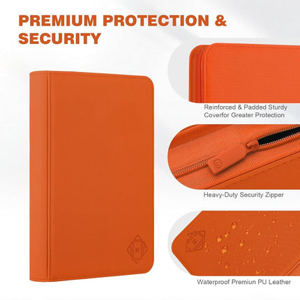 Trading Card Binder with 9 Side Loading Pocket Card Album Hold Up to 540 Cards PU Card Collection Binder, Collectible Albums Card Folder for MTG, TCG, Sports Cards（9-Orange）