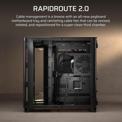 CORSAIR AIR 5400 LX-R RGB iCUE LINK Triple-Chamber Mid-Tower Panoramic PC Case – 3x Pre-Installed Reverse-Rotor LX-R RGB Fans, Low-Noise, High Airflow Ducts, Reverse Motherboard Support – Black
