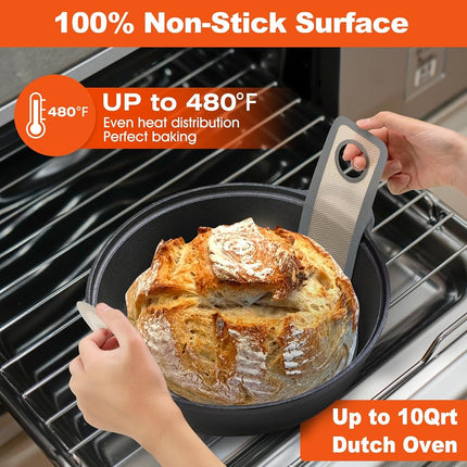 Silicone Bread Sling Dutch Oven - Best Japan Silicone Non-Stick & Easy Clean Reusable Baking Mat with Extra Long Handles, 2 Grey Set for Transferable Dough
