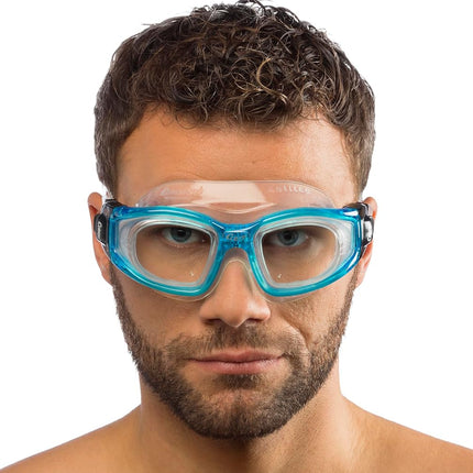 Cressi Galileo Goggles T/Glass Aquamarine - Adult Swimming Goggles With Tempered Glass Anti Fog 100% Anti UV, Clear/Aquamarine, One Size
