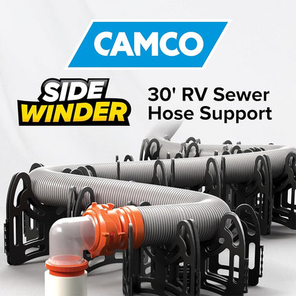 Camco 30-Foot Sidewinder RV Sewer Hose Support | Features a Lightweight, Flexible, and Durable Frame | Curves Around Obstacles | Black (43061)