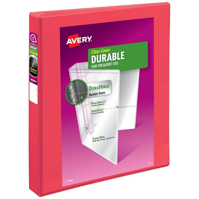 Avery(R) Durable View 3 Ring Binder, 1 Inch Slant Rings, 1 Coral Binder (17293)