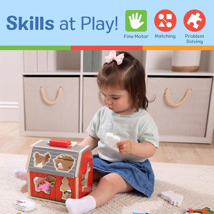 Melissa & Doug Wooden Take-Along Sorting Barn | Stacking Toy for Kids, 10 Farm Animals | Age 2+