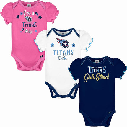 Gerber Baby Girl's Standard NFL 3 Pack Short Sleeve Onesie Bodysuit, Team Color, 6-12 Months