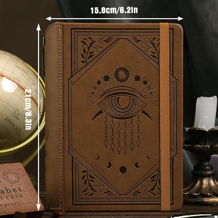 TIEFOSSI Lined Journal Notebook for Women Men, Leather Journal with Pen, A5 Evil Eye Hardcover Notebook for Work, Journaling, Travel & School, 100 GSM Thick Paper, 320 Numbered Pages, 15.8 x 21 cm