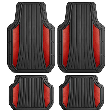 Juego completo de alfombrillas para coche Motor Trend ChromeTech - Alfombrillas de goma duraderas para coches con detalles de dos tonos, protección interior para todo tipo de clima para la parte delantera y trasera con reverso antideslizante, cromo rojo