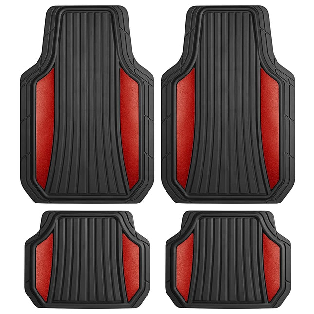 Motor Trend ChromeTech Car Floor Mats Full Set - Durable Rubber Floor Mats for Cars with Two Tone Accent, All Weather Interior Protection for Front and Rear with Non-Slip Backing, Red Chrome