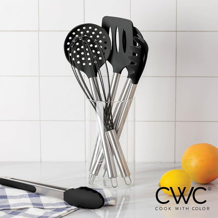 COOK WITH COLOR Utensilios de cocina de silicona, juego de utensilios de cocina, utensilios de cocina de silicona fáciles de limpiar, utensilios de cocina para utensilios de cocina antiadherentes, juego de utensilios de cocina, 10 piezas, negro