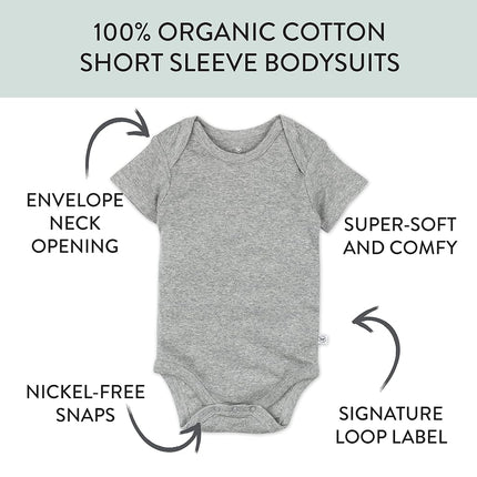 Honestbaby 10-Pack Short Sleeve Bodysuits One-Piece 100% Organic Cotton for Infant Baby Boys, Girls, Unisex, Rainbow Blues, 12 Months