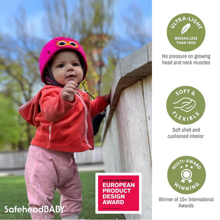 SafeheadBABY Award-Winning Soft Infant Head Protector for Crawling & Walking | Expandable Lightweight Baby Safety Helmet 7–24 Months (40–52 cm) – Ladybird Pink
