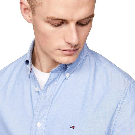 Tommy Hilfiger Short Sleeve Oxford Regular Fit, Men's Button Down Shirts, Shirt Blue, S