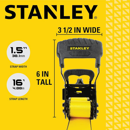 STANLEY S10074 1.5" x 16' Ratchet Tie Down Straps - Heavy Cargo Hauling (3,300 lbs Break Strength) 4 Pack
