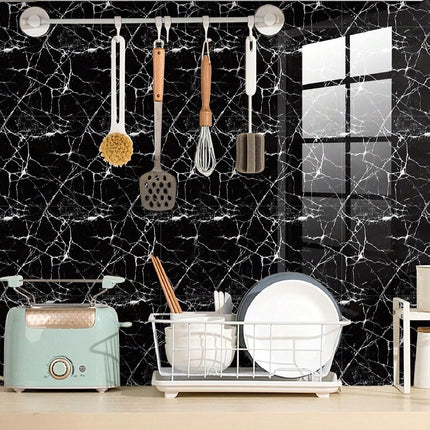 10pcs 23.6"x11.8" Marble Peel and Stick Waterproof Wall Panels - Heat-Resistant Backsplash Tile, PVC Wall Panels for Kitchen,Bathrooms,Living Rooms, Bedrooms, TV Walls,Black (19.4 Sq. Ft.)