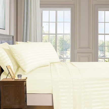 Elegant Comfort Softest and Coziest 4-Piece Sheet Set - 1500 Premium Hotel Quality Microfiber - Luxurious Wrinkle Resistant 4-Piece Damask Stripe Bed Sheet Set, Twin, Ivory