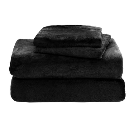 Elegant Comfort Luxuriously Soft 4-Piece Velvet Plush Flannel Sheet Set - Premium Quality - Cozy Warm, Anti-Static, Non Pilling Fuzzy Velvet Flannel Fleece Deep Pocket Sheet Set - Twin XL, Black