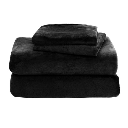 Elegant Comfort Luxuriously Soft 4-Piece Velvet Plush Flannel Sheet Set - Premium Quality - Cozy Warm, Anti-Static, Non Pilling Fuzzy Velvet Flannel Fleece Deep Pocket Sheet Set - Twin XL, Black