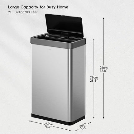 EKO Mirage X 80L Automatic Sensor Bin, Large Stainless Steel Kitchen Rubbish Bin, Touchless Motion Sensor Trash Can with Soft-Close Lid, Fingerprint-Resistant Design for Home or Office