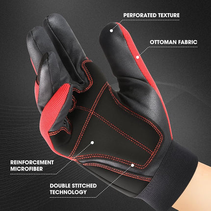 Guantes de mecánico utilitarios multipropósito de 2 pares DNA MOTORING, guantes de trabajo flexibles y transpirables de alto rendimiento con nudillos acolchados y palma, rojo/negro, TOOLS-00585