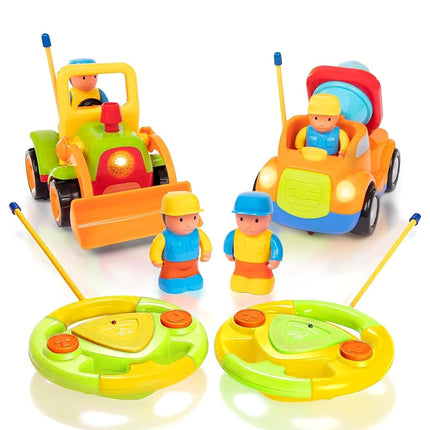 Prextex 2-Pack RC Cartoon Cars: Remote Control Cars for Kids Age 2-3 - Kids Remote Control Truck and Tractor Car Toys for Boys - Ideal Stocking Fillers for Toddlers Age 2-3